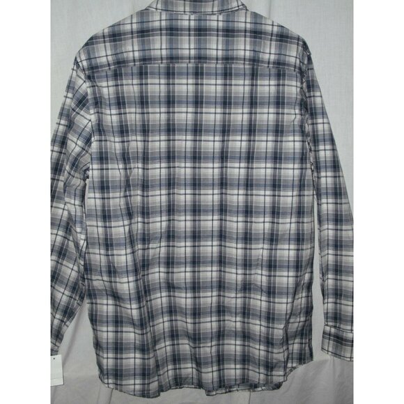 Mens Large Plaid Button-Up Shirt Long Sleeve Cotton/Polyester Blend Blue & White - Picture 6 of 7